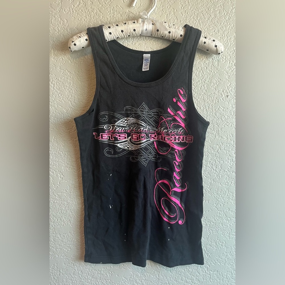 Y2K Pink and Black Racing Tank